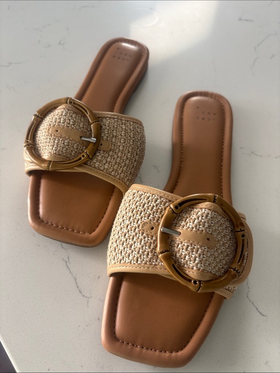 a new day Shoes - a new day Tan Woven Slide Sandals with Bamboo-Style Buckle